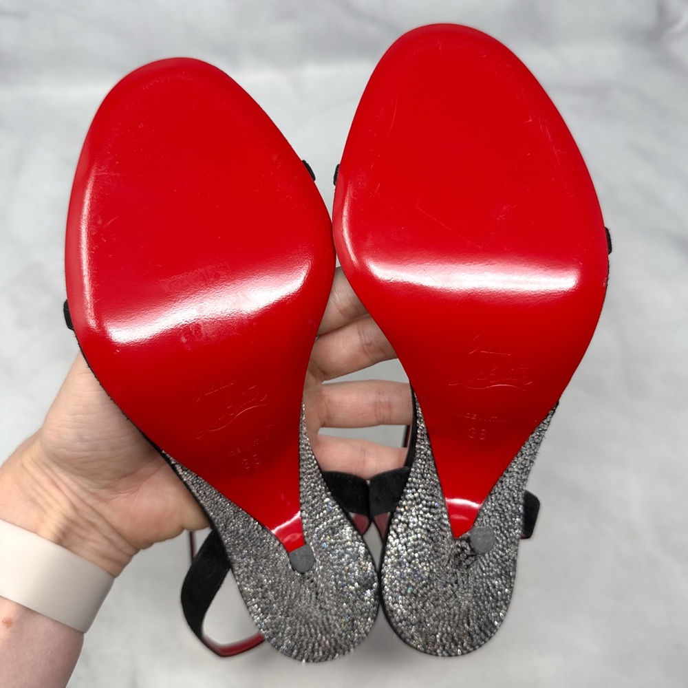 Christian Louboutin Arch Queen Strass Suede Stiletto Sandal Heels Sexy Black 38 - Picture 13 of 16